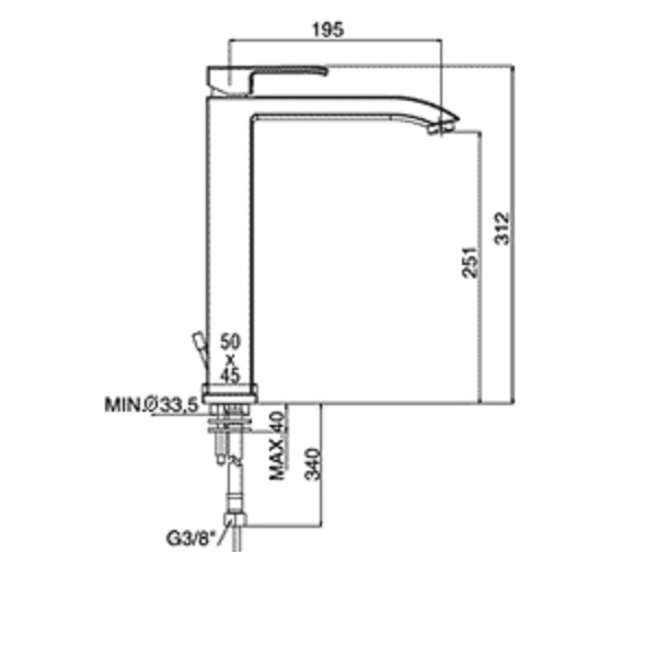 disegno tecnico paffoni level lavabo senza scarico